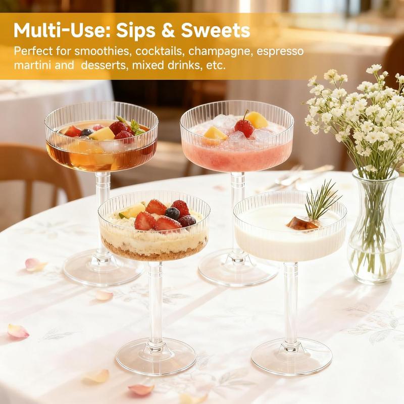 Champagne Tower Set - 10Pcs Shatterproof Plastic Martini Glasses Clear