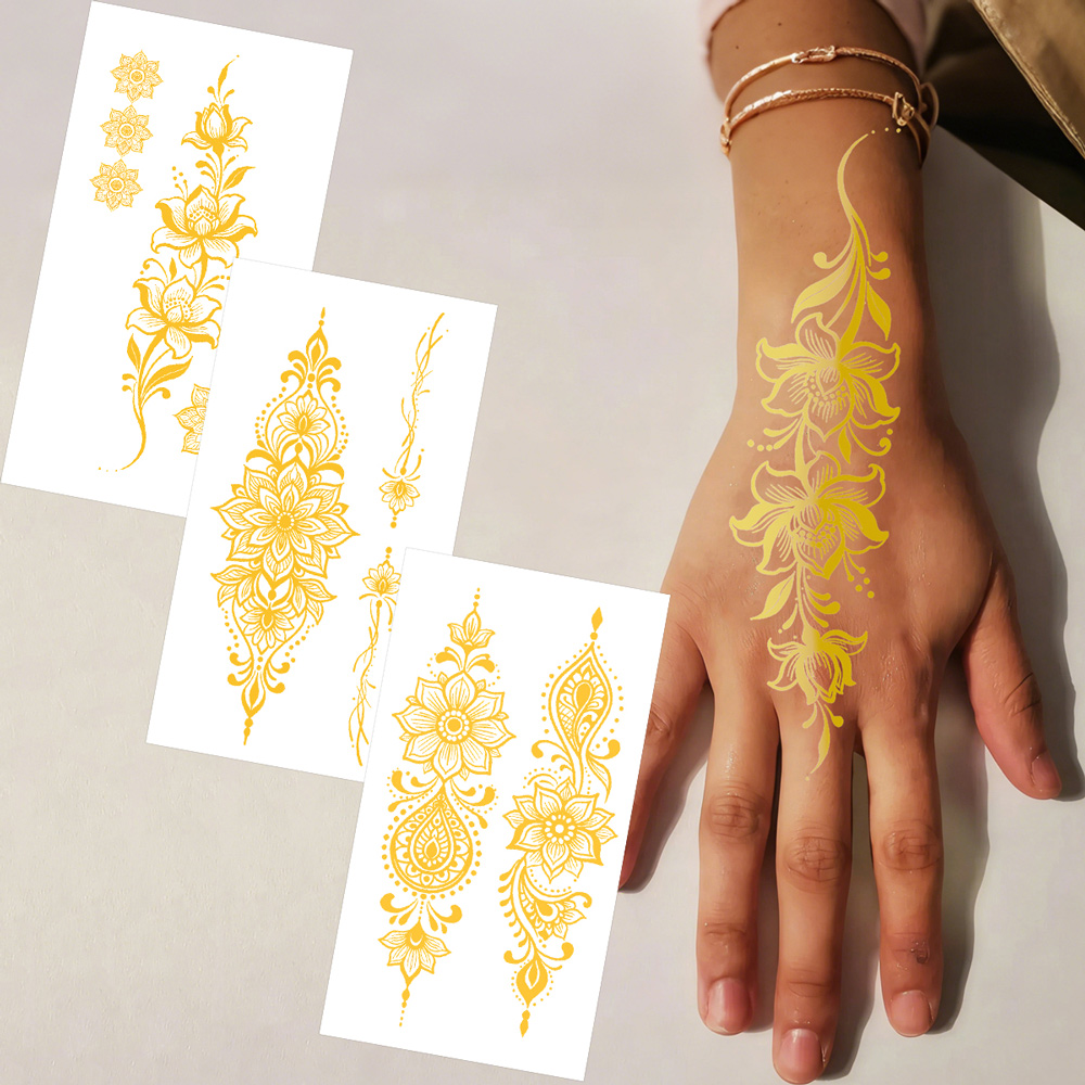 1pc Metallic Flower Tattoo Sti - Wedding Sutra recension och pris