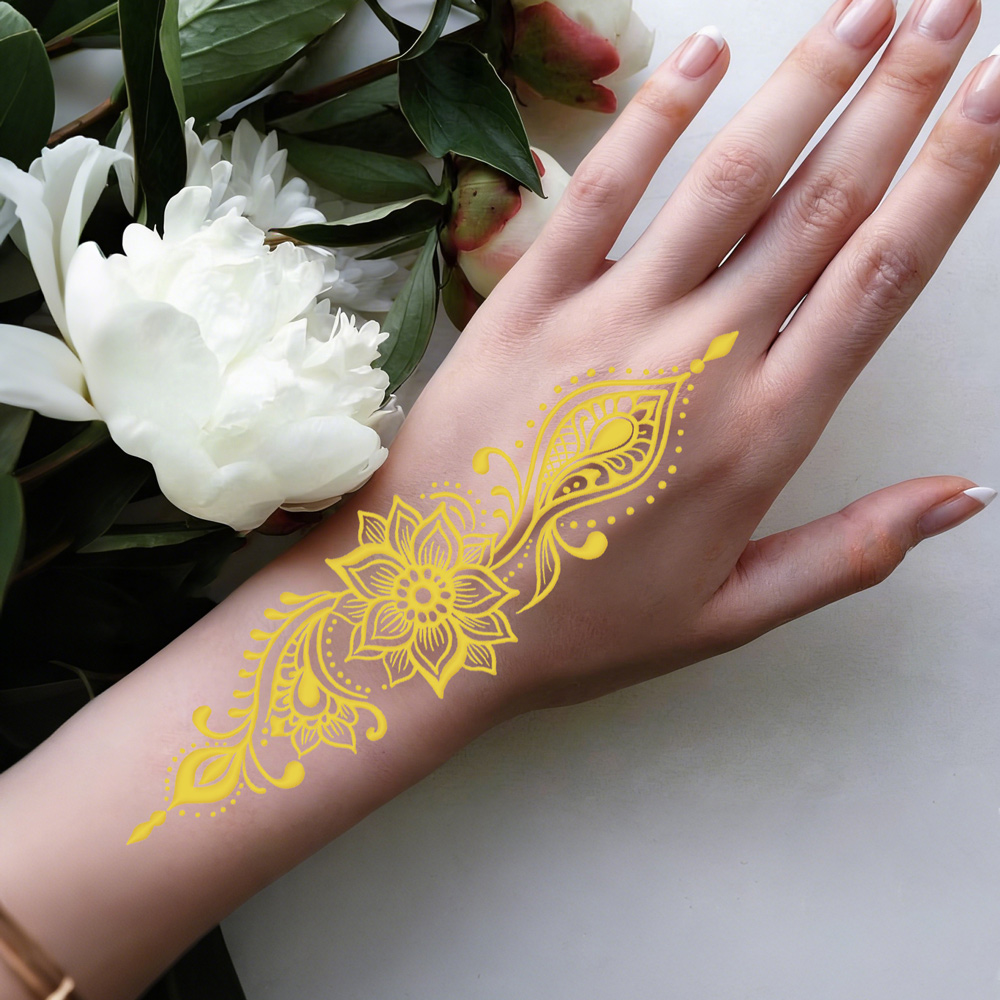 1pc Metallic Flower Tattoo Sti - Wedding Sutra recension och pris
